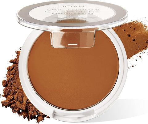 JOAH Perfect Complexion Cashmere Powder Foundation, Medium Face Coverage, Matte Finish, Korean Makeup, Compact Design For Oily & All Skin Types, 16 Hour Wear, Deep with Neutral Undertones