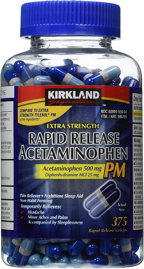 Kirkland Signature Extra Strength Rapid Release Acetaminophen PM 500mg - 375 Gelcaps