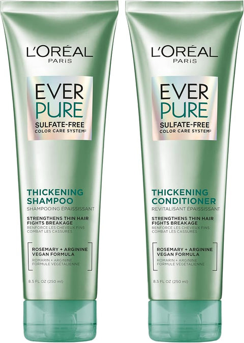 L'Oreal Paris Thickening Sulfate Free Shampoo and Conditioner, Thickens + Strengthens Thin, Fragile Hair, EverPure, 1 Hair Care Kit - Personal Care