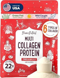 Multi Collagen Protein Powder Type I II III IV V X - Unflavored & Hydrolyzed 16Oz Pure Collagen Peptides Powder - Grass Fed Beef, Wild Fish Marine & USA Eggshell - Whole Body Collagen