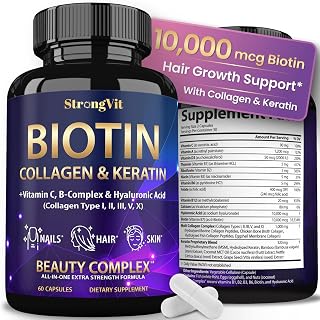StrongVit Biotin with Hyaluronic Acid, Keratin & Collagen - 60 Capsules