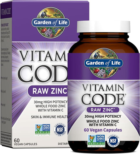 Garden of Life Vitamin Code Raw Zinc Supplement 30mg, 60 Vegan Capsules - Personal Care