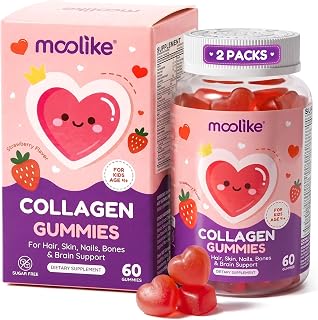 Collagen Gummies for Kids and Teens, Sugar Free Gummy for Hair Skin Nails Bones & Brain Support, Type I & III Grass-Fed Bovine with Algal DHA, Vitamin D3 K2, Biotin, Zinc, Ages 4+, 120 Count