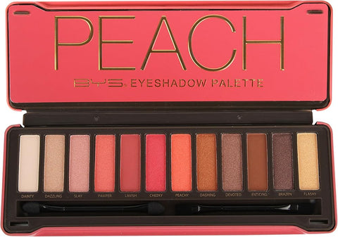 BYS Peach Eyeshadow Palette Tin with Mirror Applicator 12 Matte & Metallic Shades - Eye Makeup - Beauty