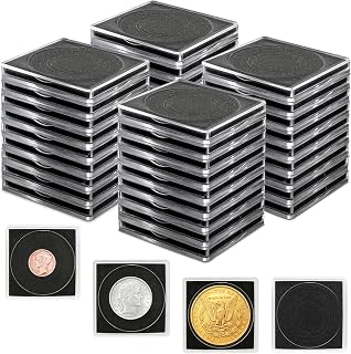 40Pcs Acrylic Coin Holder with 8-Size Adjustable Gasket, 2x2 Inch Coin Protection Cases for Collectors, 17.5-40mm Plastic Coin Capsules Collection Supplies for Quarter Morgan Silver Half Dollar Coins