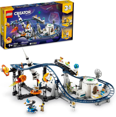 LEGO Creator 3 in 1 Space Roller Coaster Building Toy Set Featuring a Roller Coaster, Drop Tower, Carousel and 5 Minifigures, Rebuildable Amusement Park for Kids Ages 9+, 31142