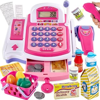 BUYGER Toy Register for Kids with Scanner, Cash Register Toys for Kids 3-5