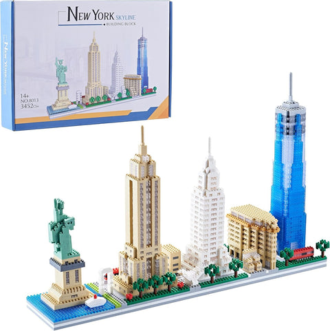 New York Skyline Micro Building Set for Adults, Architecture Model Kit Collectible Display with Statue of Liberty & Empire State Building, Gift for Architecture Lovers and Travel Fans ( 3452PCS )