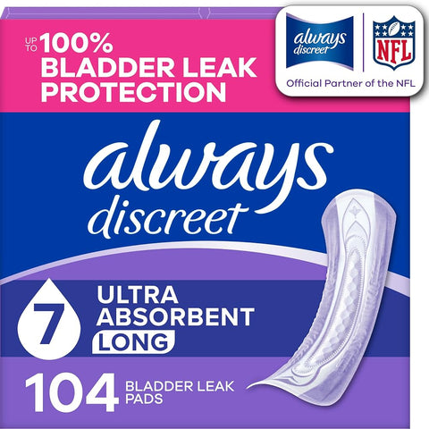 Always Discreet Incontinence Pads for Women, 7-Drop, 104 Count - Personal Care