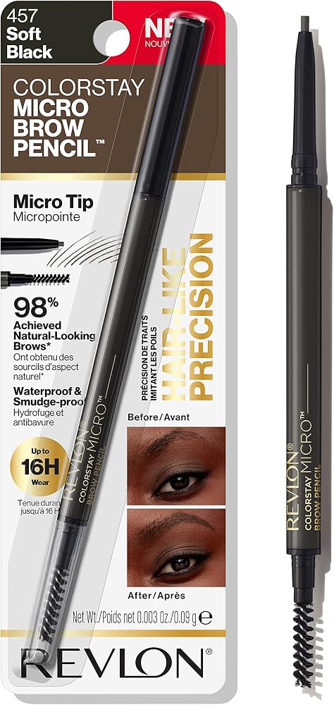 Revlon ColorStay Micro Brow Pencil, 457 Soft Black, 0.003 oz