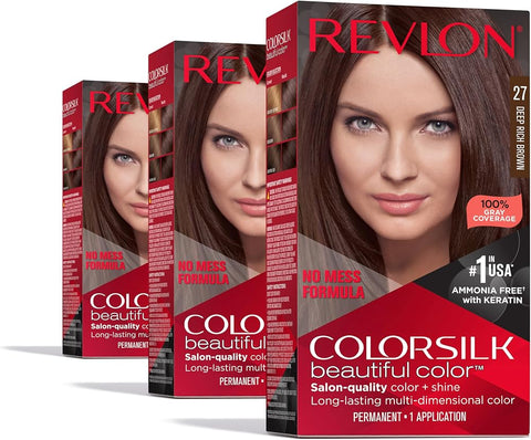 Revlon Colorsilk Beautiful Color Permanent Hair Color, (OLD VERSION) 27 Deep Rich Brown , Count