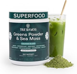 TrueSeaMoss Super Greens Powder with Matcha for Digestive & Gut Health – 23 Superfoods with Probiotics, Prebiotics, Enzymes & Sea Moss – Vegan Superfood Powder for Bloating & Regularity - 30 Servings