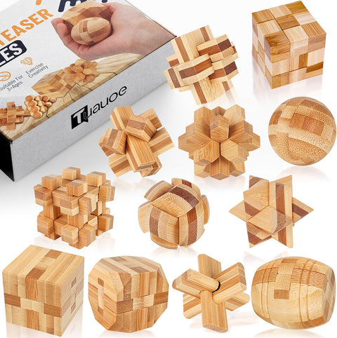Wooden Brain Teaser Puzzles, 12pcs 3D Brain Teasers for All Ages