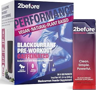 2before Blackcurrant Vegan Pre Workout, 120mg Caffeine, 20 Packets