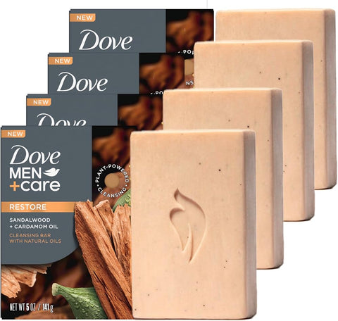 Dove MEN Cleansing Bar Soap Sandalwood + Cardamom Oil 4 Bars 5 oz - Personal Care