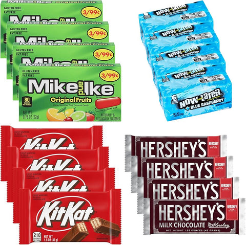 Big TOP DEALS USA Assorted Candy Variety Pack - Mike and Ike Original Fruits, Now and Later Blue Raspberry, Kit Kat, Hershey's Milk Chocolate - Individually Wrapped, Fruity Chewy Candy, Party Favors