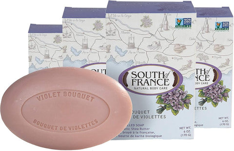 Violet Bouquet Clean Bar Soap by South of France Clean Body Care Triple-Milled French Soap with Organic Shea Butter + Essential Oils Vegan, Non-GMO Body Soap 6 oz Bar