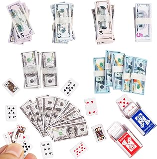 Dollhouse Miniatures, 600 Pcs Mini Prop Money & Mini Playing Cards