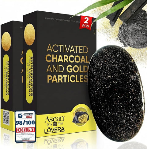 Charcoal African Black Soap 2Bar Black and Gold Bar Soap Handmade Body Facial Vitamin E Soap with Organic Coconut Oil Gold Marine Collagen Hydration mens soap bar natural