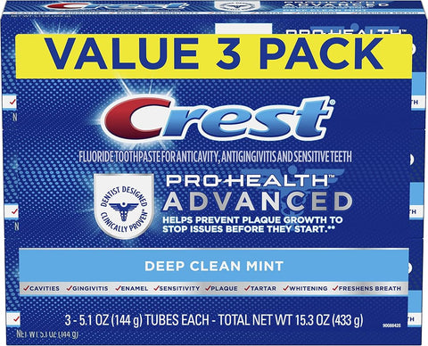 Crest Pro Health Advanced Deep Clean Toothpaste, Mint, 5.1 Ounce, Pack of 3
