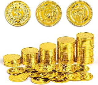 Lesnala 150Pcs Pirate Gold Coins Plastic for Treasure Hunt Game 2 Styles