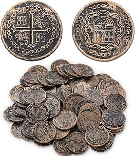 Dingion 100 Pcs Plastic Gold Coins Pirate Play Toy Tokens Treasure, Bronze