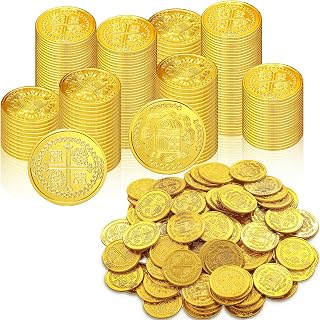 Chivao 300 Pcs Gold Coins Plastic Carnival Halloween Pirate Treasure Prizes