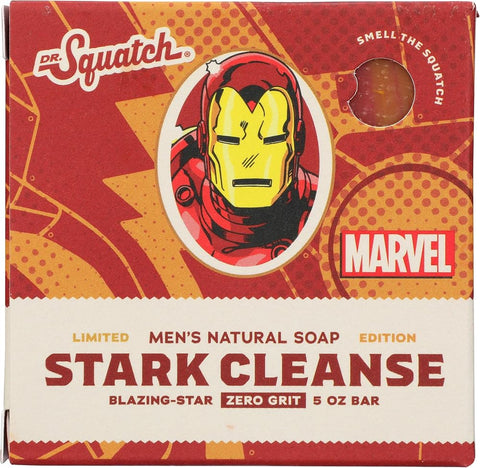 Dr. Squatch All Natural Men's Soap Bar Marvel Stark Cleanse Ironman Limted Edition with Zero Grit Blazing-Star 5oz with Natural Oils - Personal Care