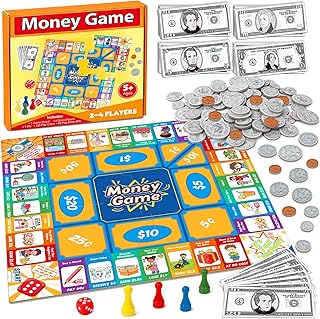 Torlam Money Board Games for Kids, Coins and Bills Toddler Pretend Play Toys, Money for Kids Learning Education Kindergarten Math Games Math Manipulatives, Homeschool Supplies Classroom Must Haves