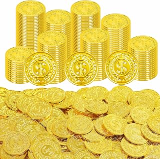 200Pcs Gold Coins,Plastic Gold Coin,1.4 Inch Fake Coins for Rewards Tokens