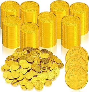 Hanaive 800 Pcs Pirate Gold Coins Plastic Treasure Play Toy Coins