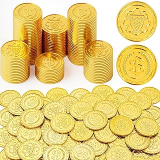 JOYIN 100 PCS Gold Coins, Fake Plastic Coins, Pirate Play Treasure Bulk for Children Party Favors, St. Patricks Party Decorations Favors, Hunt Game Supplies