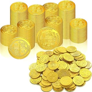 Dingion 100 Pcs Plastic Gold Coins Pirate Play Toy Tokens Treasure, Golden