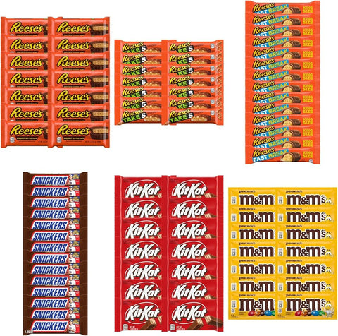 Big TOP DEALS USA 84 Piece Candy Variety Pack with 14 Reese's Cups, 14 Take 5 Bars, 14 Fast Break King Size Bars, 14 Snickers, 14 Kit Kat and 14 M&M's Peanut - Individually Wrapped Gift Bundle