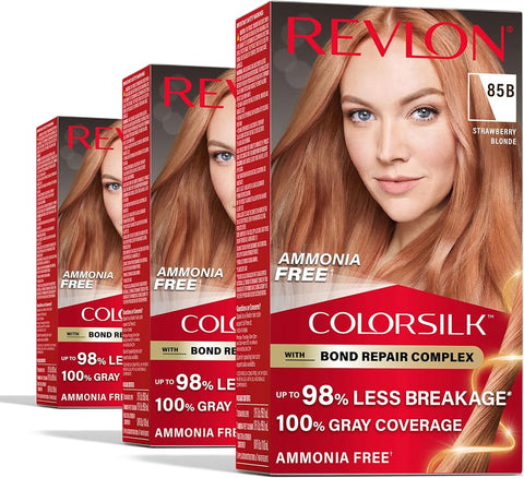 Revlon ColorSilk with Bond Repair Hair Color, 85B Strawberry Blonde, 3pk