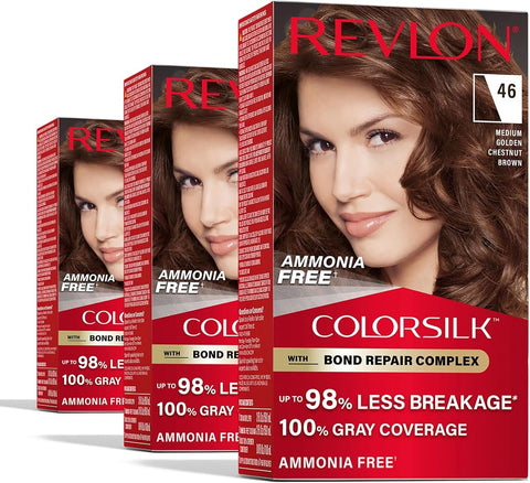 Revlon ColorSilk Bond Repair Hair Color, 46 Med Golden Chestnut Brown, 3pk