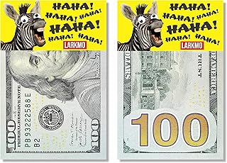 Larkmo The Pranking Zebra Funny $100 Gag, Realistic One Hundred Dollar Bill Joke Office Prank for Men, Women & Children, Great Practical Joke, Kit of 50 Pieces
