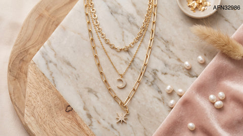 Celestial Dreams Triple Layer Necklace Set.
