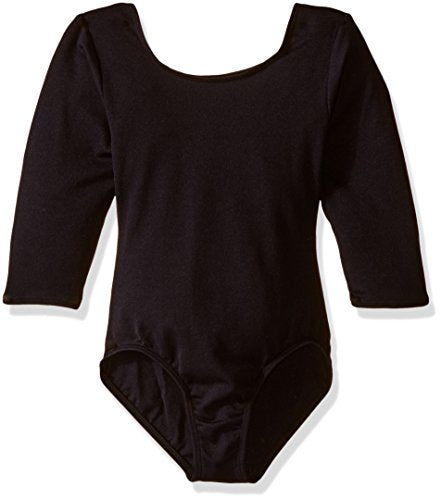 Moret Kids Girls' Ballet and Dance Short Sleeve Leotard - Classic Cotton Stretch Studio Practice Outfit for Gymnastics Recitals and Performance, Black, Small