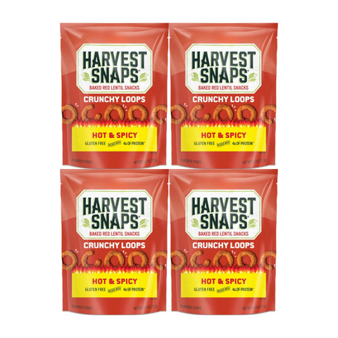 Snack Pack Crunchy Loops Harvest Snaps Veggie Chips Hot & Spicy 4 Pack – Gluten-Free, Plant-Based Protein Snack for Healthy On-the-Go Munching, Perfect for Lunchboxes and Quick Energy Boost