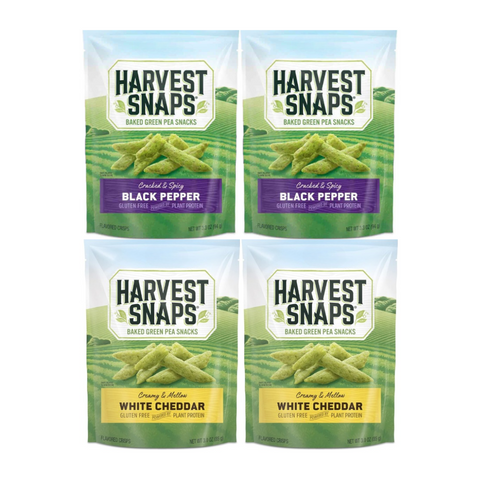 Variety Pack Snaps Veggie Chips - Includes 2 Black Pepper and 2 White Cheddar Flavors, Gluten-Free, Crunchy Snacks for Healthy Snacking, 4 Pack - Perfect for Lunches, On-the-Go & Parties