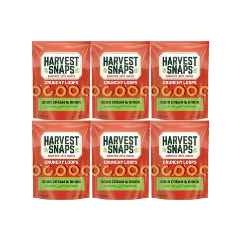 Snaps Veggie Chips Crunchy Loops, Sour Cream & Onion, Gluten-Free Snacks, Plant-Based Protein, 6-Pack, Healthy and Delicious Snack for On-the-Go or Lunchbox Treats