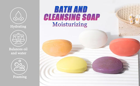 10Pcs Bar Soap for Men and Women,Apple,Lemon,Strawberry,Orange and Grape,Gentle Cleaning Bath Soaps,Moisturizing Soap Bar for Body and Face,All Skin Types,Refreshing Fruity Bath Soaps Set,75g