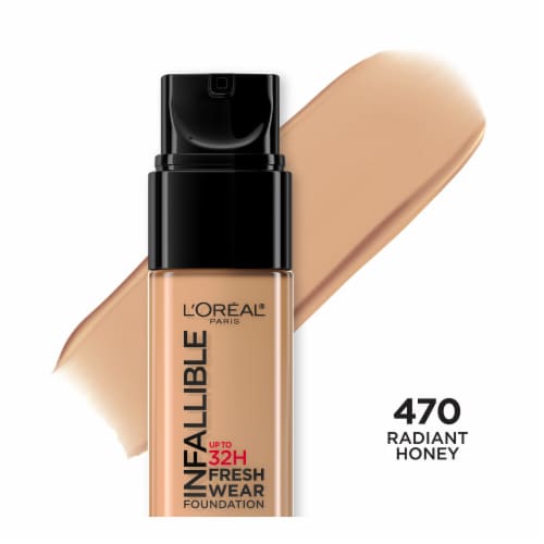L'Oreal Paris Makeup Infallible Up to 32 Hour Fresh Wear Foundation, 470 Radiant Honey, 1 fl Oz - Face Makeup - Beauty