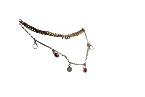 Charming Charlie Gold Curb Chain Necklace with White and Pink Charms, Layering Jewelry for Women