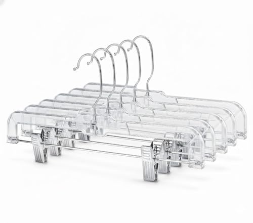 Sales4Less 5131 Clear Clip Hangers 14" - Heavy Duty Plastic Skirt & Pants Hangers with Adjustable Clips - Space Saving Closet Organizer for Bottoms, Shorts, Slacks (Pack of 100)