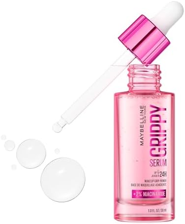 Maybelline Grippy Serum Primer, Hydrating Makeup Primer with 2% Niacinamide For Up To 24HR Make Up Wear, Clear, 1 Count