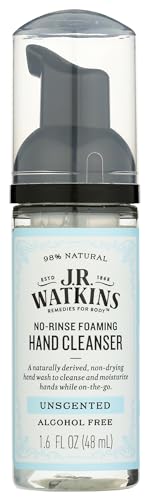 J.R. Watkins No-Rinse Foaming Hand Cleanser – Hand Soap in Pump Dispenser – Bathroom & Kitchen Foam Cleaner – All Natural, Alcohol Free, Unscented, 1.6 fl. Oz., Single