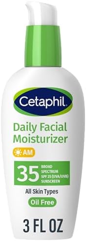 Cetaphil Daily Oil-Free Facial Moisturizer with Sunscreen, SPF 35, Fragrance Free, 3 fl oz (88 ml)