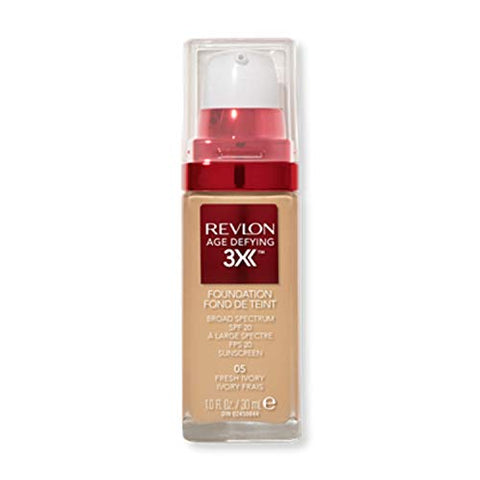 Revlon Age Defying 3X Makeup Foundation, Firming, Lifting and Anti-Aging Medium, Buildable Coverage with Natural Finish SPF 20, 065 True Beige, 1 fl oz